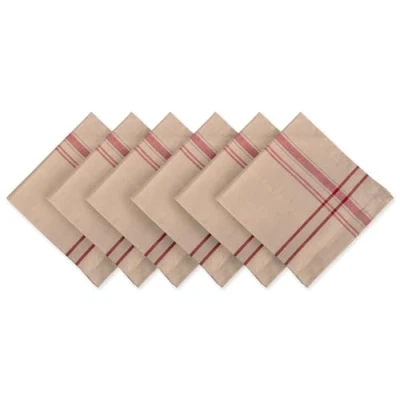 Obrázek DII French Stripe Stolní kolekce Jídelní stůl ve stylu statku, bavlna, šedá/červená, 20&quot; x (Set of 6), 6