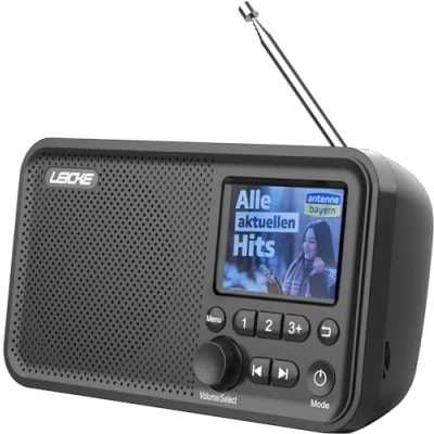 Obrázek LEICKE přenosné DAB+ rádio s Bluetooth 5.0 DAB/DAB+ a UKW rádio, 2,4&quot; barevný displej, 80 předvoleb, kuchyňské kabelem nebo provoz na baterii 2000 mAh, přípojka MicroSD/TF/AUX, funkce alarmu