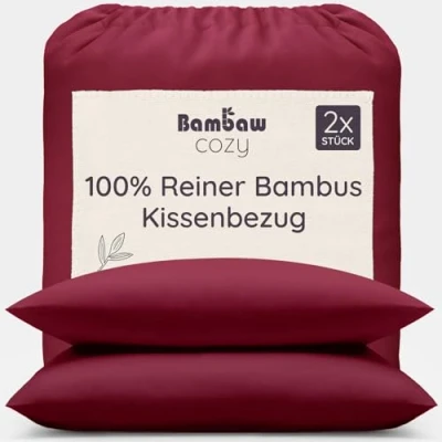 Obrázek 2 povlaky na polštáře burgundská červená povlak polštář 50 x 75 cm povlečení bambus chladicí letní a zimní ložní prádlo hebký alergický Zero Waste Bambaw