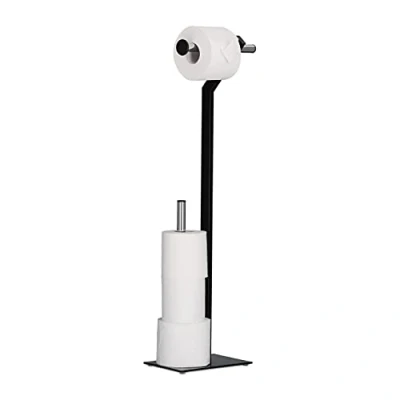 Obrázek Relaxdays držák na toaletní papír stojící toaletu s držákem do rezervních kolíků, V x Š H: 72 23 13,5 cm, černá/chrom