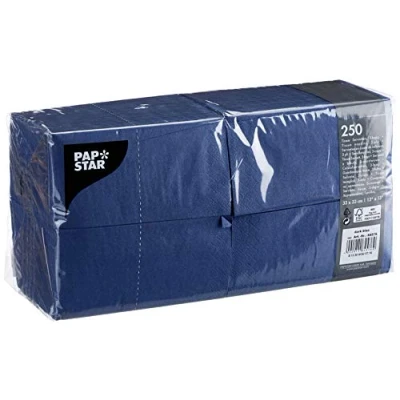 Obrázek Papstar 84576 250 ubrousků, 3vrstvé skládání 1/8 33 cm x cm, tmavě modré
