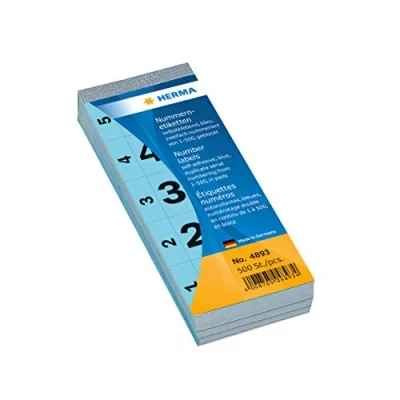 Obrázek HERMA 4893 blok s čísly 1 500, dvojité, 500 kusů, 56 x 28 mm, samolepicí, matný, 2násobně průběžný papír Numerické etikety číselné štítky čísla příloh, červené