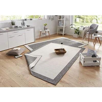 Obrázek NORTHRUGS koberec Panama do interiéru i exteriéru, 120 x 170 cm otočný odolný proti povětrnostním vlivům, moderní univerzální design s bordurou, běhounem na balkon, terasu, zahradu, zimní