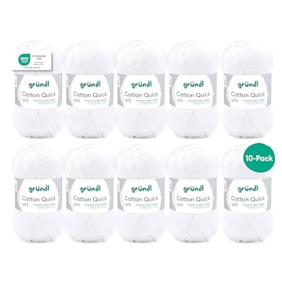 Obrázek Gründl Cotton Quick Uni pletací příze / háčkovací příze, 10 klubíček à 50 g (barevná ze 100% bavlny, certifikováno OEKO TEX, 125 m, tloušťka jehlic: 3 4 ), bílá