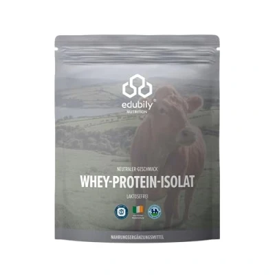 Obrázek edubily nutrition® Whey Protein Isolat bez laktózy Velmi dobře rozpustný proteinový prášek sacharidů a cukrů Z irské pastvinové pastviny 750 g (neutrální)..