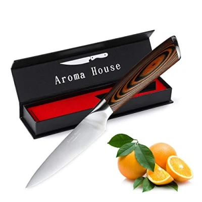 Obrázek Aroma House nůž na zeleninu, ostrý loupací ovoce, kuchyňský nůž, malý 4 palce kuchařský profesionální kované kousky z německé uhlíkové oceli, ergonomický s dárkovou krabičkou