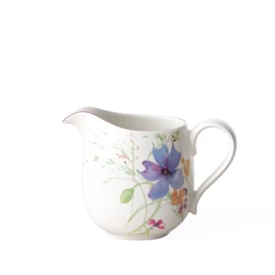 Obrázek Konvička na mléko Villeroy a Boch Mariefleur Basic, krásná praktická konvice s hravým květinovým dekorem, bílá/barevná, vhodná do myčky nádobí, 300 ml