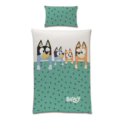 Obrázek povlečení Bluey pro děti a miminka · dětské modré ze 100% bavlny se zipem Motiv Family Bingo Bandit Chilli (Baby 100 x 135 40 60 cm)