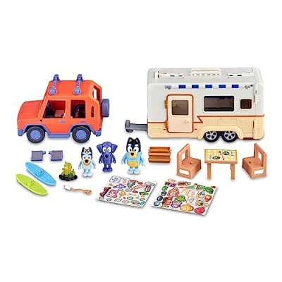 Obrázek Bluey Familienset Cruiser + Campervan, Playset, Auto Set der Familie, Wohnmobil, mit 3 Figuren, 10 Zubehörteilen und dekorativen Aufklebern, Jahre Berühmt (BLY53000)