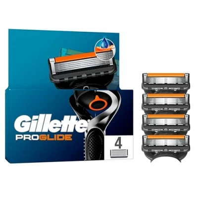 Obrázek Gillette Břity Proglide, 4 originální náhradní čepele, žiletky pro muže, 2x kluzné proužky před a po čepelích EverGlide neuvěřitelnou důkladnost komfort