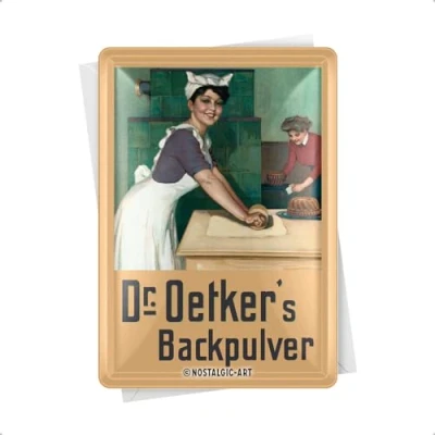 Obrázek Nostalgic Art Retro plechová pohlednice, 10 x 14 cm, Dr. Oetker pekařka nápad na dárek pro fanoušky nostalgie, pohlednice z kovu, mini cedule jako blahopřání