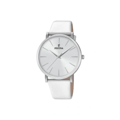 Obrázek Festina Dámské analogové hodinky Quarz s koženým řemínkem F20371/1, Bílá/oválná zahrada, Classic