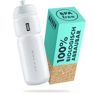 Obrázek AARON ECO láhev na pití z trvale udržitelné cukrové třtiny, 750 ml, lehká a odolná proti vytečení, praktická vodu bez BPA pro sport, fitness, turistiku, outdoor v bílé