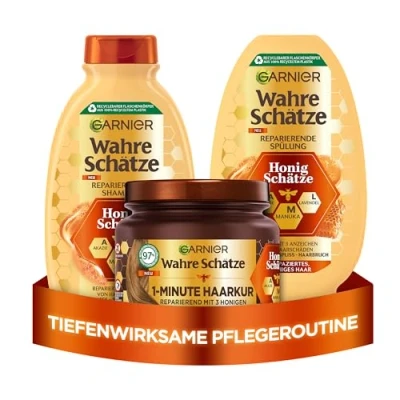Obrázek Garnier Wahre Schätze Sada pro péči o vlasy s akátovým medem, manukou a levandulí, medovými poklady šampon (250 ml), kondicionér (200 1minutová vlasová kúra (340 3dílná