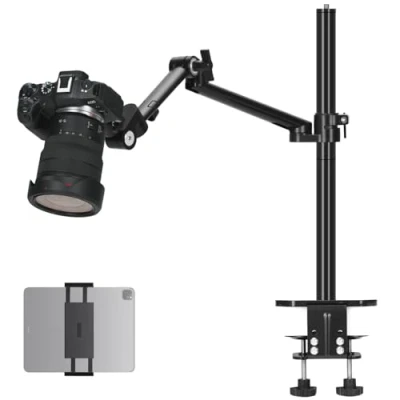 Obrázek TARION Tischstativ Kamera Tischhalterung Klemmstativ: Overhead Stativ Tisch Halterung Flexibel Gelenkarm Tischklemmstativ mit Tablet Klemme für DSLR Kameras, Ringlichts, Handy, Webcam