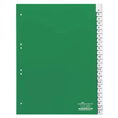 Obrázek Durable Plastový registr A Z, A4 vysoký, plnokryvý, dělení 25, zelený, 620105