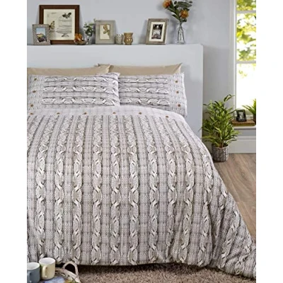 Obrázek Rapport Home Arran flannelette povlak na peřinu s knoflíky, copánkový vzor, bavlna, přírodní, jednolůžko