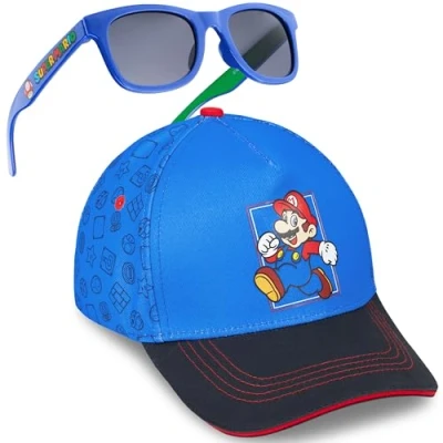 Obrázek Get Trend Baseballová čepice děti chlapci teenager nebo sada se slunečními brýlemi UV ochrana klobouk proti slunci dárky pro chlapce, Modrá Mario Set