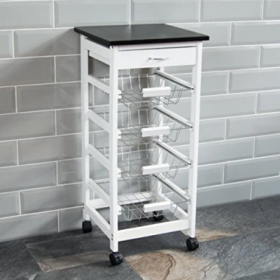Obrázek Chef Vida Kuchyňský vozík se zásuvkami, 4patrový, borovicové dřevo, bílá/černá, 81 x 37 cm