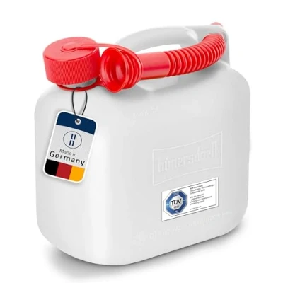 Obrázek hünersdorff Kanystr na pohonné hmoty 811500 Standard 5l, pro benzín, naftu a jiné nebezpečné zboží, homologace UN, vyrobeno v Německu, testováno TÜV, bílý