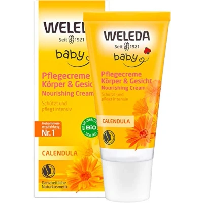 Obrázek WELEDA Bio Baby Calendula pečující krém na tělo a obličej 30 ml přírodní kosmetika / pleťový se sezamovým olejem lanolin pro péči o suchou pokožku. Péče miminka děti