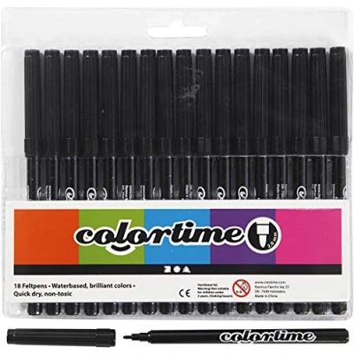 Obrázek Colortime Plstěná pera, tloušťka 2 čáry, černá, 18 ks