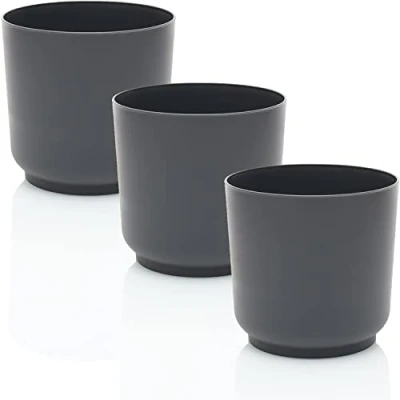 Obrázek idea station Sati sada květináčů 3 x 15 cm antracit nerozbitné plastové květináče pro nejrůznější rostliny, květiny matné vnitřní i venkovní použití