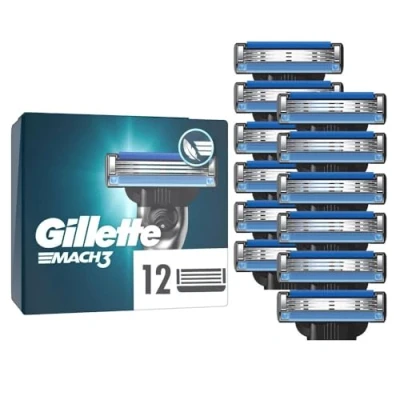 Obrázek Gillette Mach3 holicí břity pro muže, 12 originálních náhradních čepelí , čepele muže s kluznými proužky jemné klouzání a povrstvení