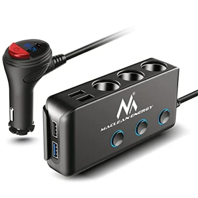 Obrázek Maclean MCE218 3násobný automobilový rozdělovač zapalovač adaptér 1xQC3. 0 3 x USB přípojky LED voltmetr Max 120 W nabíječka Power Delivery 18W