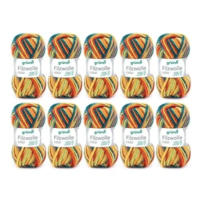 Obrázek Gründl Plstěná vlna color, (certifikováno Öko Tex, 100% střižní k plstění, 50 g / m, tloušťka jehlic: 8 9, 10 klubko á g), modrozelená okrová červenooranžová vícebarevná, 31 x 32 6 cm