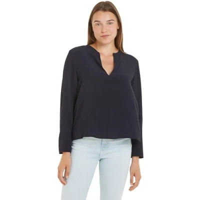 Obrázek Tommy Hilfiger Damen Bluse Viscose Crepe Blouse V Ausschnitt, Blau (Desert Sky), 46