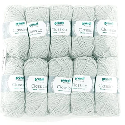 Obrázek Gründl Classico vlna (OEKO TEX® certifikovaná pletací příze z 50 % střižní vlny (Merino) &amp; polyakryl, g/120 m, tloušťka jehlic: 3,5 4,5, 10 klubko á g), světle šedá