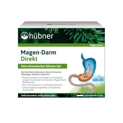 Obrázek hübner® Magen Darm Direkt 30 přímých tyčinek á 15 ml na cesty, veganské, chuťově neutrální, bez přísad, s vysokou schopností vázat patogeny a toxické látky