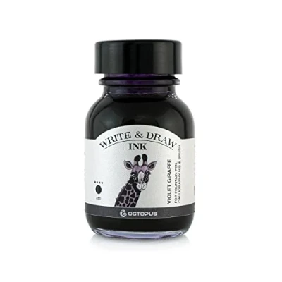 Obrázek Octopus Write and Draw Ink 410 fialová žirafa, voděodolný inkoust pro psaní a kreslení, kaligrafický inkoust, stálý tuš na kreslení plnicí pero, fialová, 50 ml