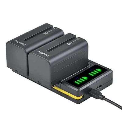 Obrázek DuraPro 2 x 5200 mAh NP F750 770 Akku + LED Dual Bulit in USB Ladegerät mit Typ C Anschluss für Sony F330 F550 F570 F770 F960 F970 CCD SC5 TRV DCR Serie Camcorder