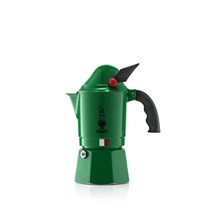 Obrázek Bialetti Express Alpina: Ikonický kávovar na espreso pro varnou desku, konvice 3 šálky (130 ml), hliník, zelená