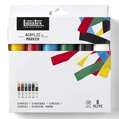 Obrázek Liquitex 4690001 Profesionální popisovač akrylových barev, umělecké pigmenty na kreslení, malování papír, plátno, textil, široká špička sada 6 zvýrazňovačů