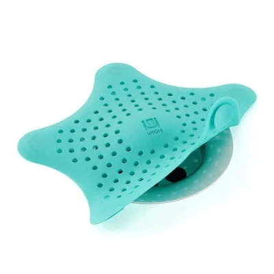Obrázek Umbra Starfish lapač vlasů s 5 silnými přísavkami silikonové odtokové sítko a zarážka na vlasy do sprchy, vany, umyvadla dřezu udržuje odtoky bez malých dílů, tyrkysový