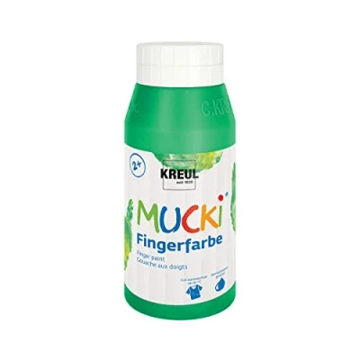 Obrázek KREUL 23210 Mucki zářivá barva na prsty, 750 ml zelená, vodní bázi, bez parabenů, lepku, laktózy a veganské, omyvatelná, smývatelná štětcem, houbou, špachtlí prsty