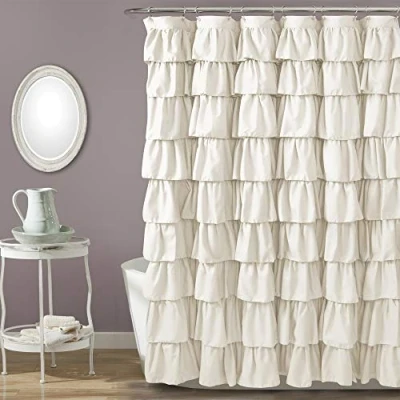 Obrázek Lush Decor Ruffle Shower Curtain Floral Textured Shabby Chic Farmhouse Style Design, x 72&quot;, Ivory