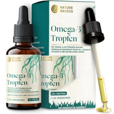 Obrázek Veganes Omega 3 olej z řas 100 ml kapek ve vysokých dávkách / 1158 mg DHA a 579 EPA/citrusové aroma vysoce kvalitní získané certifikovaný udržitelný