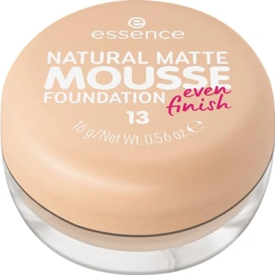 Obrázek essence přírodní matná pěna FOUNDATION, č. 13, nude, matující, krycí, expresní výsledek, matná, veganská, bez oleje, parfému, alkoholu, balení 1 ks (15 g)