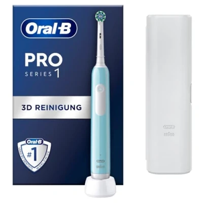 Obrázek Oral B elektrický zubní kartáček pro Series 1, kartáček, 1 nasazovací 3 režimy čištění a tlakový senzor péči o zuby, cestovní pouzdro, navrženo od Braun, modrý