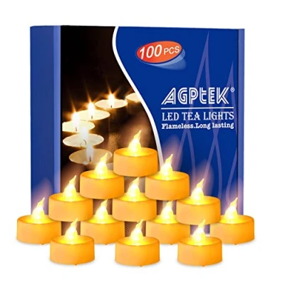 Obrázek AGPTEK Čajové svíčky 100 LED svíček flameless svíčka na baterie čajová svatební party, Vánoce, dekorace, teplá žlutá (neblikající)