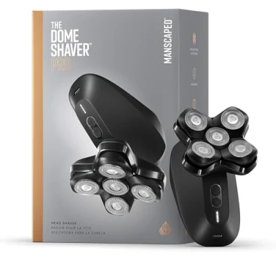 Obrázek MANSCAPED® The Dome Shaver™ PRO, holící holicí strojek pro muže, 5 rotujících nůžek SkinSafe® s technologií FlexAdjust, vodotěsný, nabíjecí přes USB C/indukci, provoz na baterie, cestovní zámek