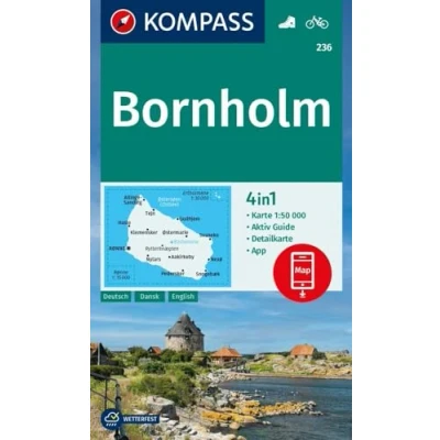 Obrázek KOMPASS Wanderkarte 236 Bornholm 1:50.000: 4in1 mit Aktiv Guide und Stadtplan inklusive Karte zur offline Verwendung in der App. Fahrradfahren.