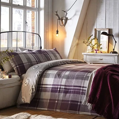 Obrázek Dreams &amp; Drapes Colville Bettwäsche Set, kariert, 100% gebürstet, Baumwolle, Pflaume, Einzelbett