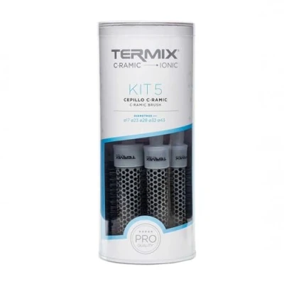 Obrázek Termix C·Ramic. Tepelné kulaté kartáče na vlasy s keramickou trubicí. Ionizační technologie pro podporu maximálního lesku vlasů. Barva: Průhledná. Sada 5 kartáči