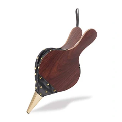 Obrázek Relaxdays měch, zlaté ozdobné hřebíky, poutko na zavěšení, plastový krb a gril, MDF, železo, černá/hnědá, 40 x 18 3 cm; 399 g