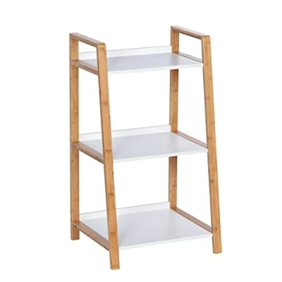 Obrázek WENKO Regal Mod. Finja, dekoratives Wohnregal mit 3 Ablagen im nordischen Stil aus naturnahem Bambus kombiniert weißen Einlegeböden MDF, Standregal für den gesamten Haushalt, 43 x 76 36 cm